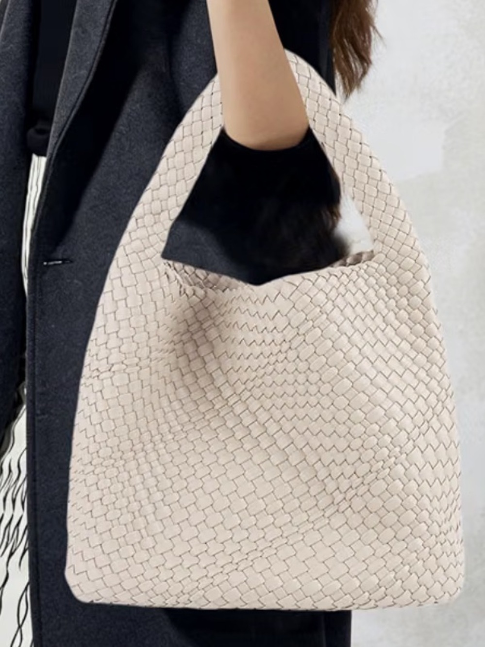 Woven Hobo Tote Bag - Cream